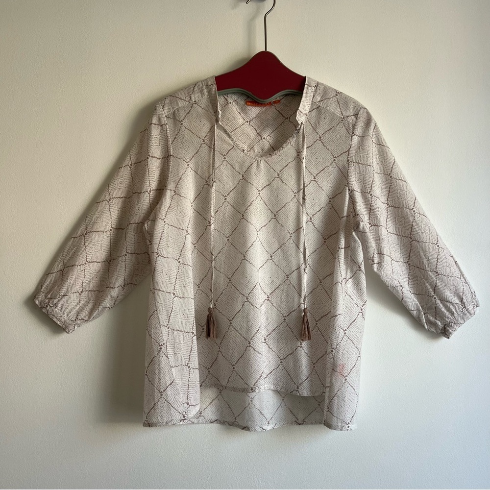 Oliphant Cotton Voile Tunic Top in Trellis Print